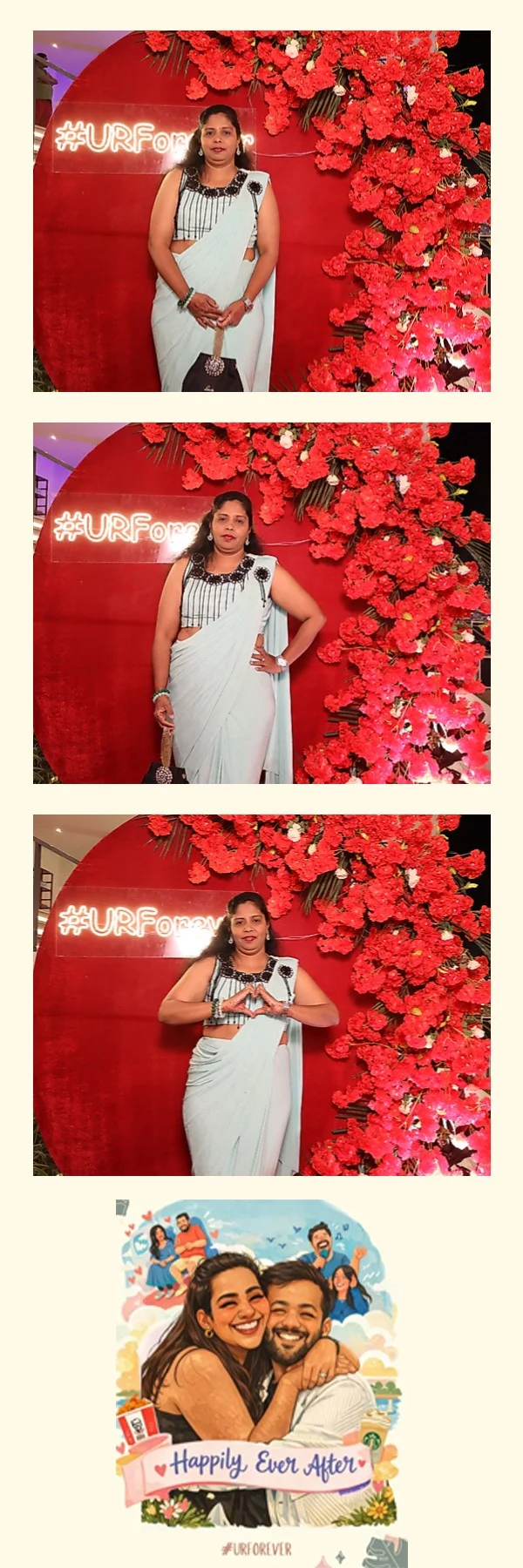 Personalised OctoSnap photo strip showing a guest posing against a red backdrop
